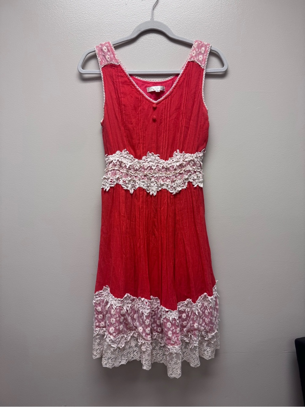 Red Sleeveless Lace-Trim Dress